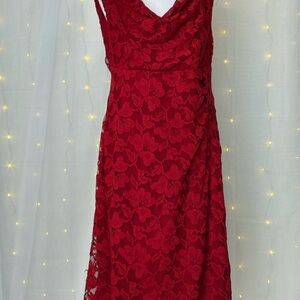 Connected Apparel Red Lace Midi Dress